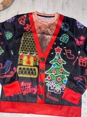 Chest hair Holiday Ugly Sweater Shirt - Black & Red
